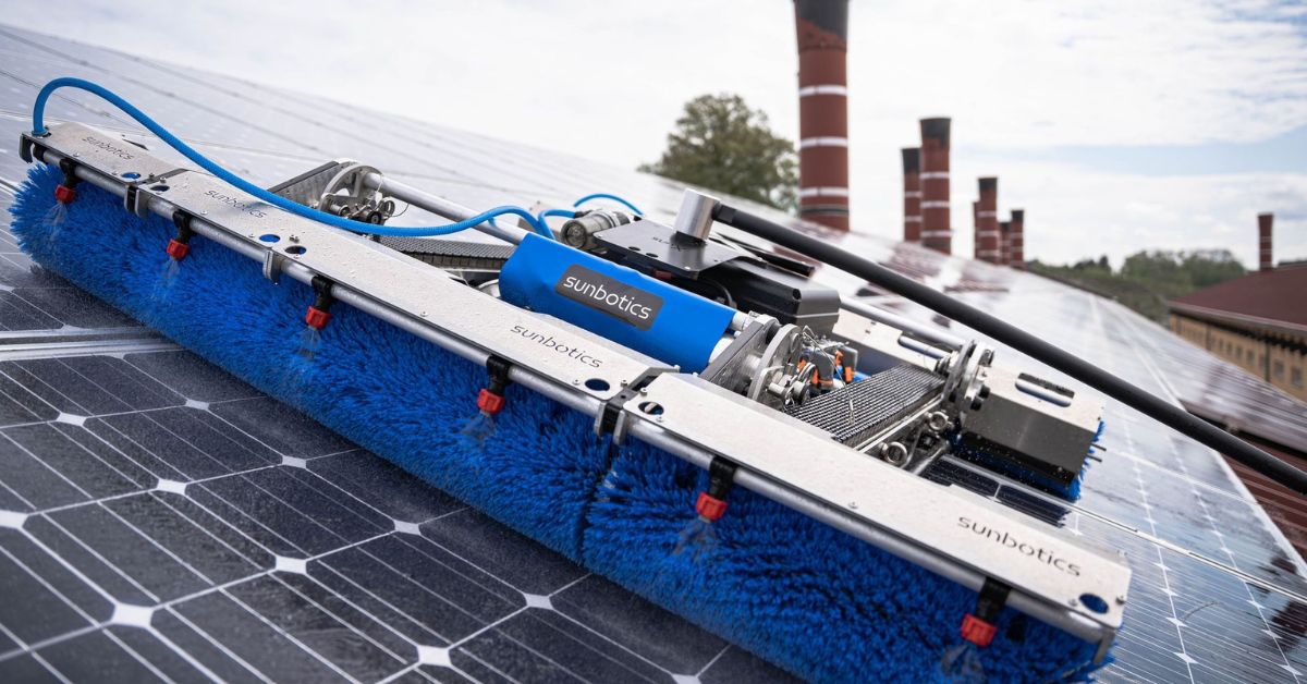 SunBotics Solar Panel Cleaning Robot Our advanced SunBotics, commercial solar cleaning robot at work.